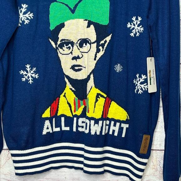 Tipsy Elves Men's The Office Dwight Blue Ugly Christmas Sweater Size XL New - Picture 9 of 10